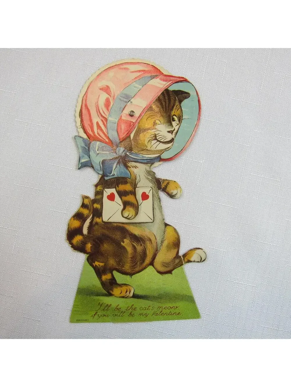 Vintage Valentine Card Mechanical Cat Moving Sad Face Stand Up Germany 1920-30s